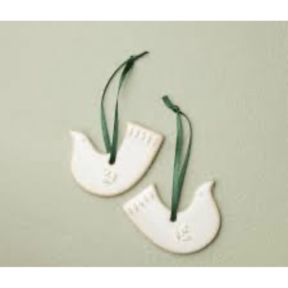 Magnolia Hearth Hand Christmas Tree Ornament Nordic Dove Birds Set Of 2 Ceramic